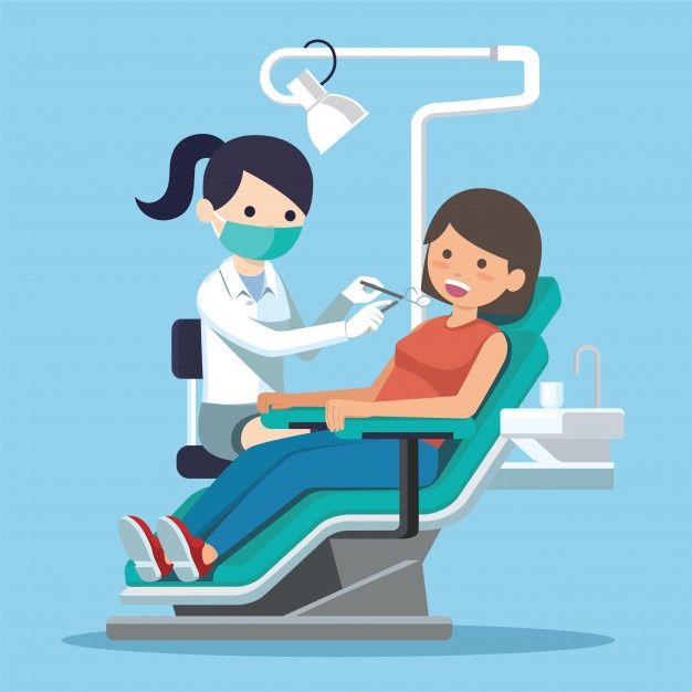 femeie la dentist - imagine animată