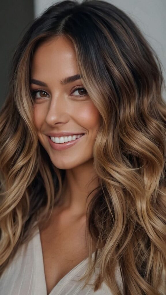 femeie cu păr blond și lung, bluză albă decoltată, zâmbet perfect cu estetica dentară