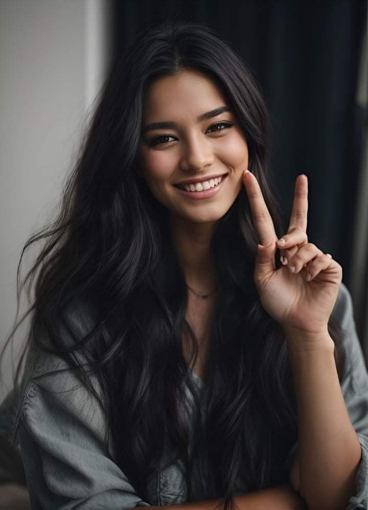 femeie cu păr lung și negru, frumoasă și cu un zâmbet perfect, imaculat, alb, superb, impecabil, frumos și alb